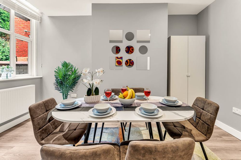 Dining area at Chic 3-Bedroom House